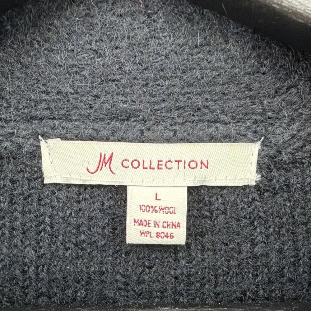 JM Collection Black Women's Large 100% Wool Embroidered Cardigan Sweater - Picture 4 of 9